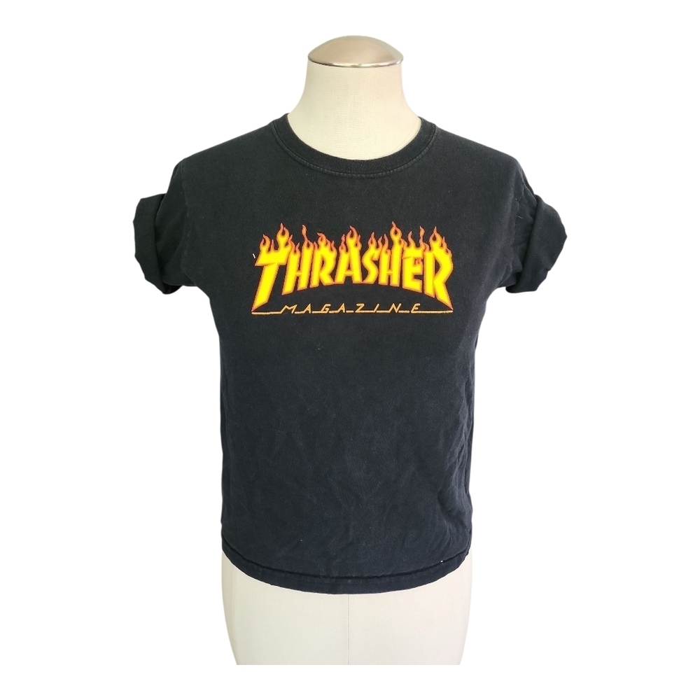 Thrasher Flame Logo T-Shirt Youth Small Skateboarding Graphic Tee Black